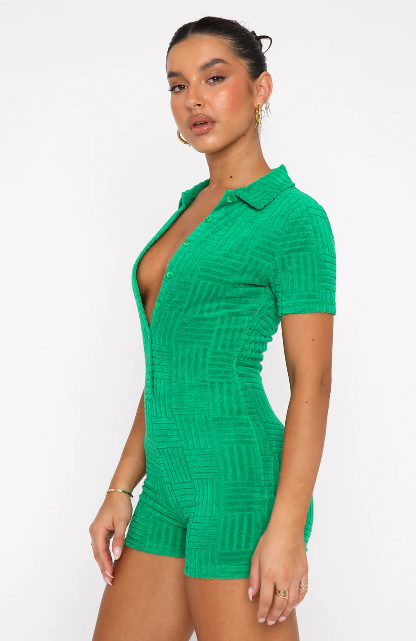 FOR SALE Walk My Way Playsuit Green - White Fox Boutique